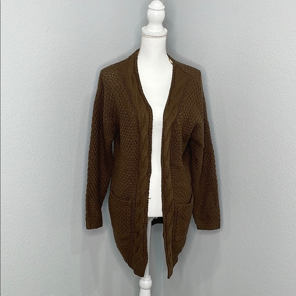 Brown Open Front Cardigan Sweater